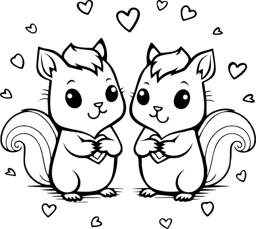 (418-01-2K) Cute Squirrels Couple Best Friends Buddies