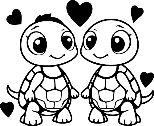 (418-01-2M) Cute Turtles Couple Best Friends Buddies