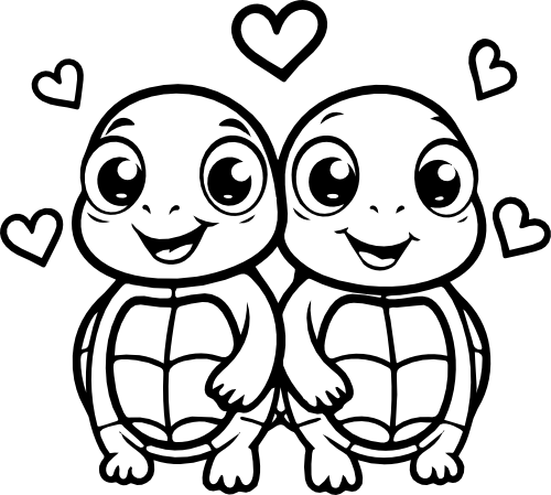 (418-01-2N) Cute Turtles Couple Best Friends Buddies