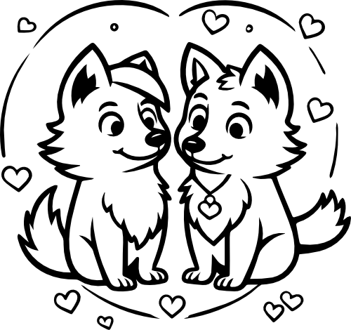 (418-01-2O) Cute Wolf Wolves Couple Best Friends Buddies