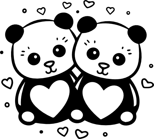 (418-01-2R) Cute Panda Bears Pandas Couple Best Friends Buddies