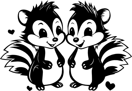 (418-01-2S) Cute Skunk Couple Best Friends Buddies