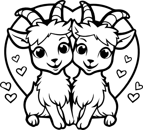 (418-01-1S) Cute Goats Couple Best Friends Buddies