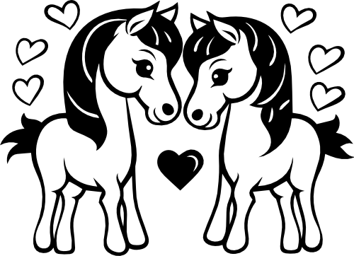 (418-01-1U) Cute Horses Couple Best Friends Buddies