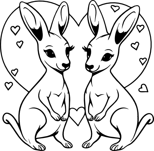 (418-01-1V) Cute Kangaroo Couple Best Friends Buddies