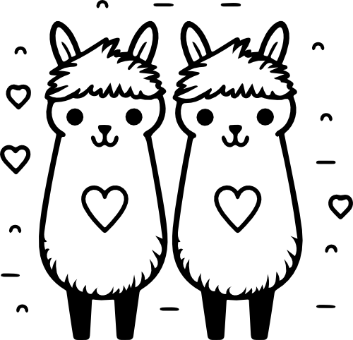 (418-01-1Y) Cute Llama Couple Best Friends Buddies