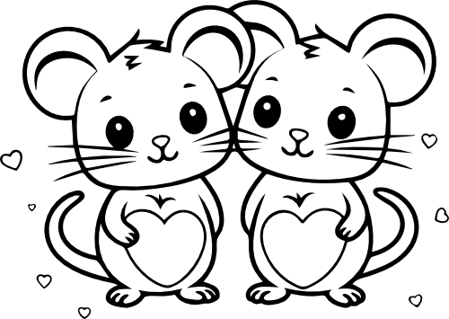 (418-01-1Z) Cute Mice Couple Best Friends Buddies