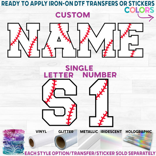 (s041-3B) Baseball Single Letters, Numbers or Text Name