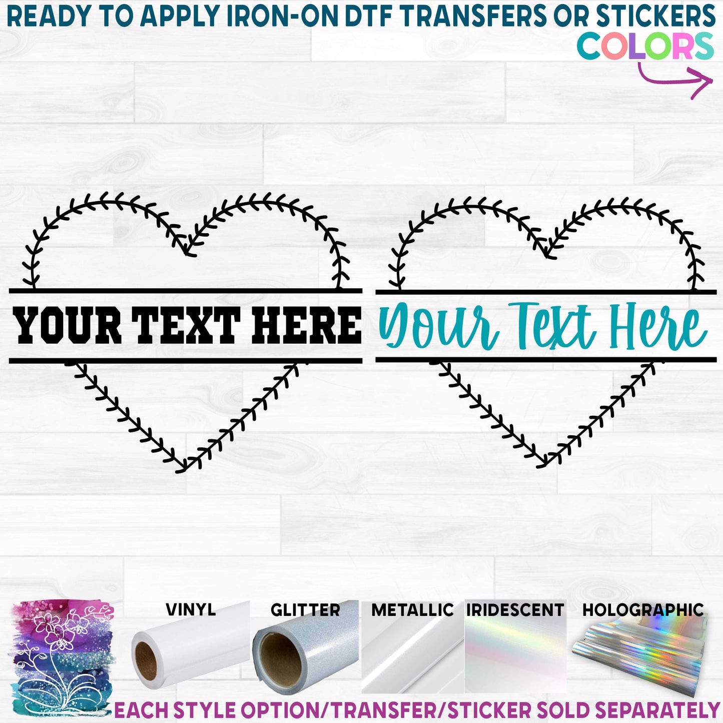 (s041-2L) Baseball Softball Laces Heart Split Team Name Custom Text