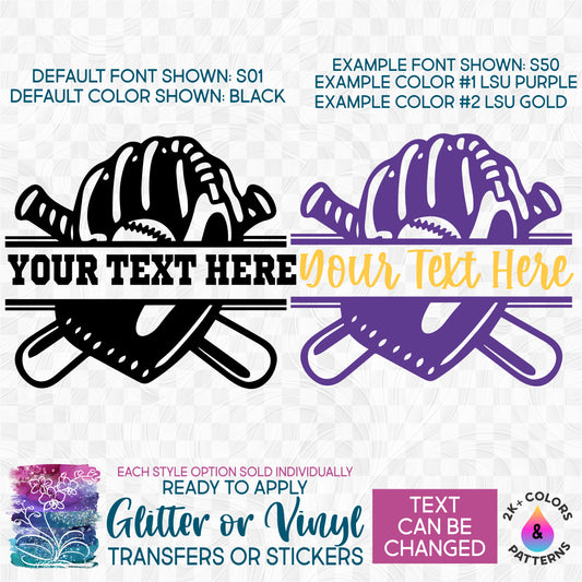 Baseball Glove Bats Split Team Name or Custom Text Made-to-Order Iron-On Transfer or Sticker