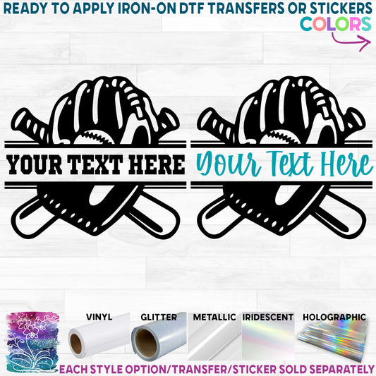 (s041-2M) Baseball Glove Bats Split Team Name Custom Text