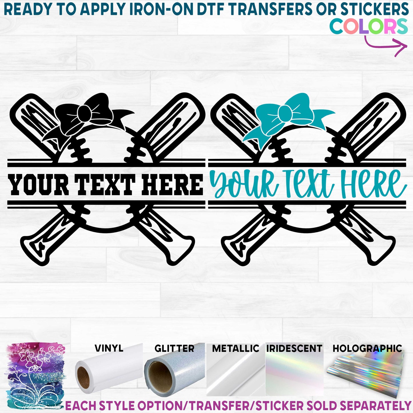 (s041-2N) Baseball Bats Split Team Name Custom Text