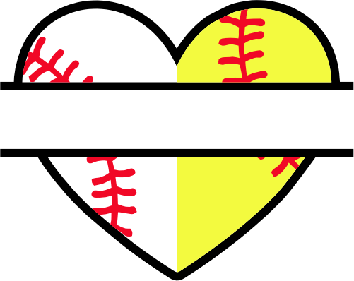 (s041-2-X) Heart Baseball Softball Split Team Name or Custom Text