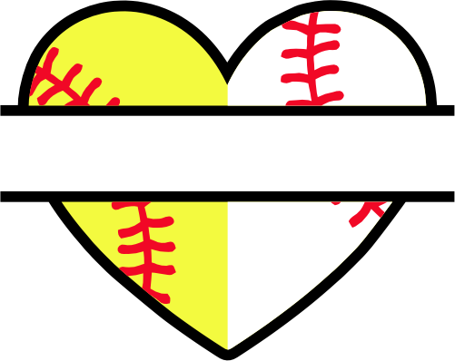 (041-02-W3) Heart Softball Baseball Split Ball Text