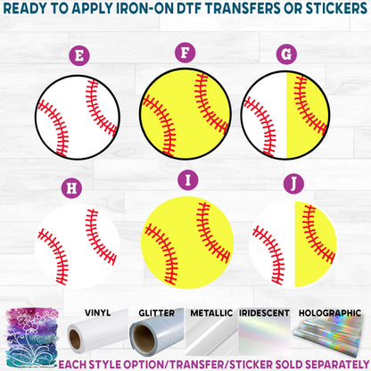 (s041-1) Red Laces Baseball Softball Round or Heart Ball Printed Heat Transfer or Sticker