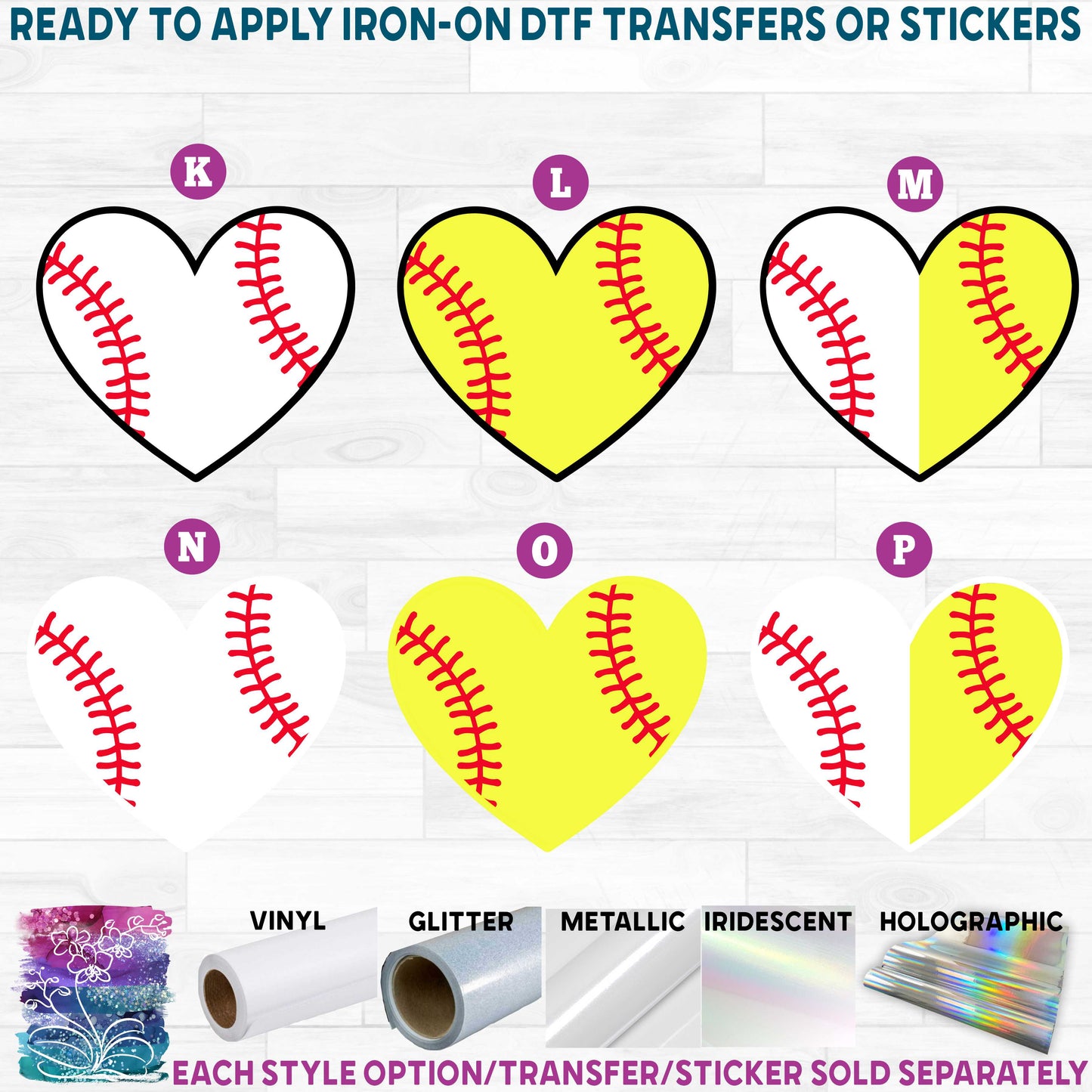 (s041-1) Red Laces Baseball Softball Round or Heart Ball Printed Heat Transfer or Sticker