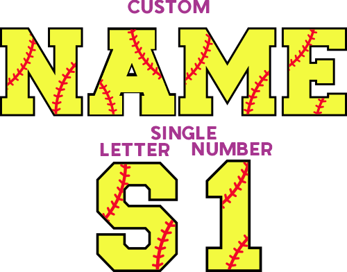 (s041-3S) Softball Single Letters, Numbers or Text Name