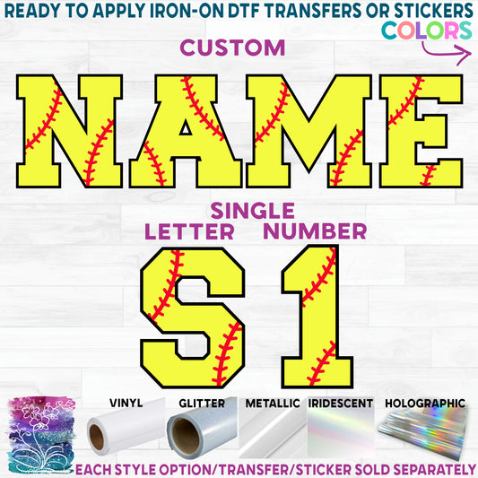 (s041-3S) Softball Single Letters, Numbers or Text Name