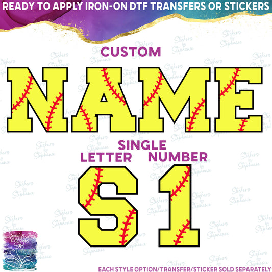 (s041-3S) Softball Single Letters, Numbers or Text Name