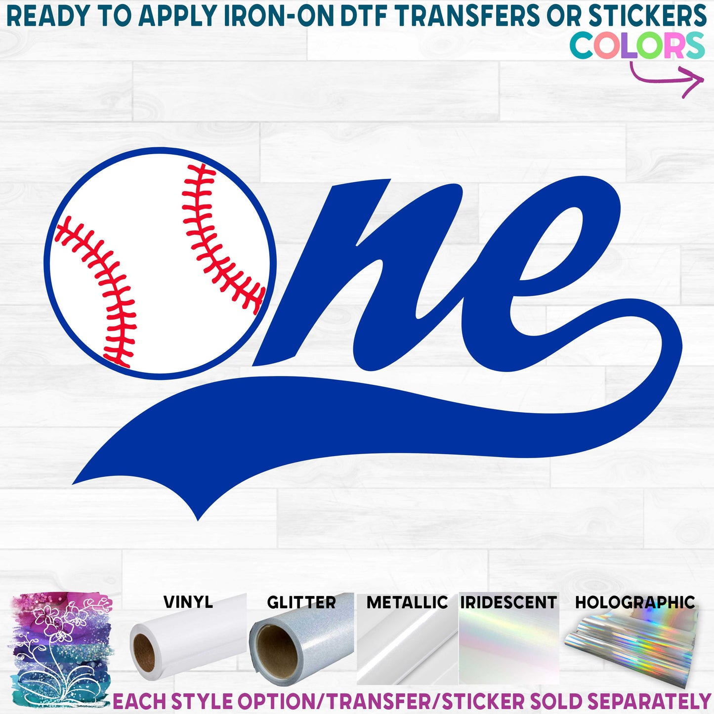 (s165-M) Baseball Tail One Printed Iron-On Transfer or Sticker