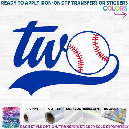 (s165-M) Baseball Tail Two Printed Iron-On Transfer or Sticker