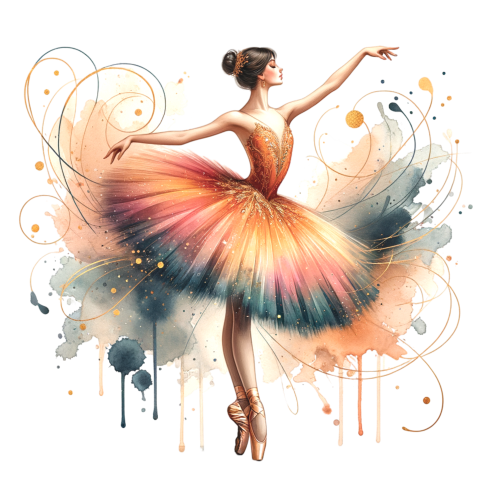 (042-10-F) Colorful Watercolor Ballerina