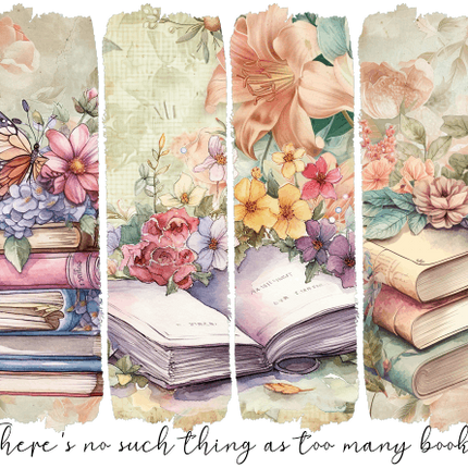 (s420-1-F) There's No Such Thing as Too Many Books Watercolor Brushstroke