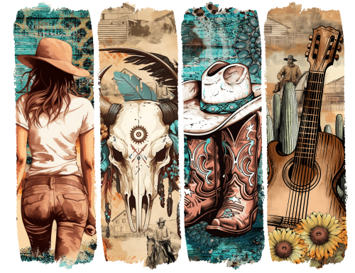 (s420-2-J) Watercolor Brushstroke Cowgirl Western Boho