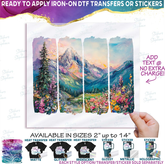 (s420-2-D) Watercolor Brushstroke Mountain Landscape Wildflowers