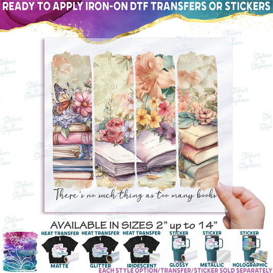 (s420-1-F) There's No Such Thing as Too Many Books Watercolor Brushstroke