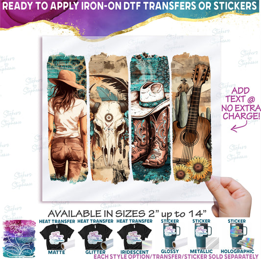 (s420-2-J) Watercolor Brushstroke Cowgirl Western Boho