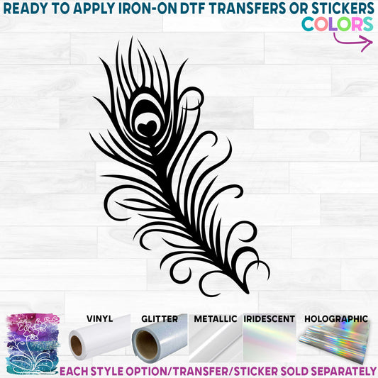 (s043-1A) Peacock Feathers Feather Printed Heat Transfer or Sticker