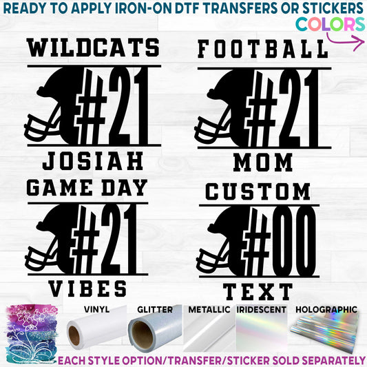 (s044-8L) Team Name Player Number Football Mom Family More Printed Heat Transfer or Sticker