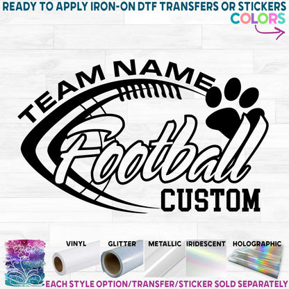 (s044-8G) Team Name Football Mom Custom Text Paw Print or Tiger Paw