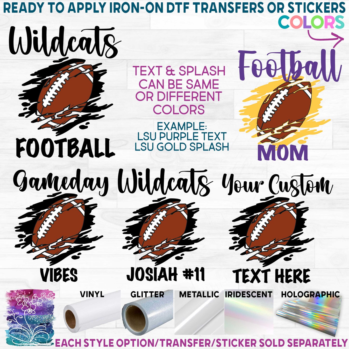 (s044-8F) Football Team Name Mom Player Name Number Printed Heat Transfer or Sticker