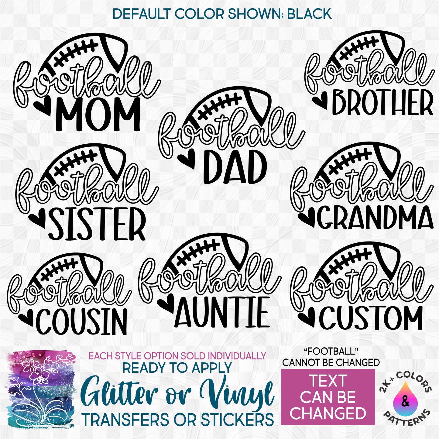 (s044-6C) Football Mom Family Glitter or Vinyl Iron-On Transfer or Sticker