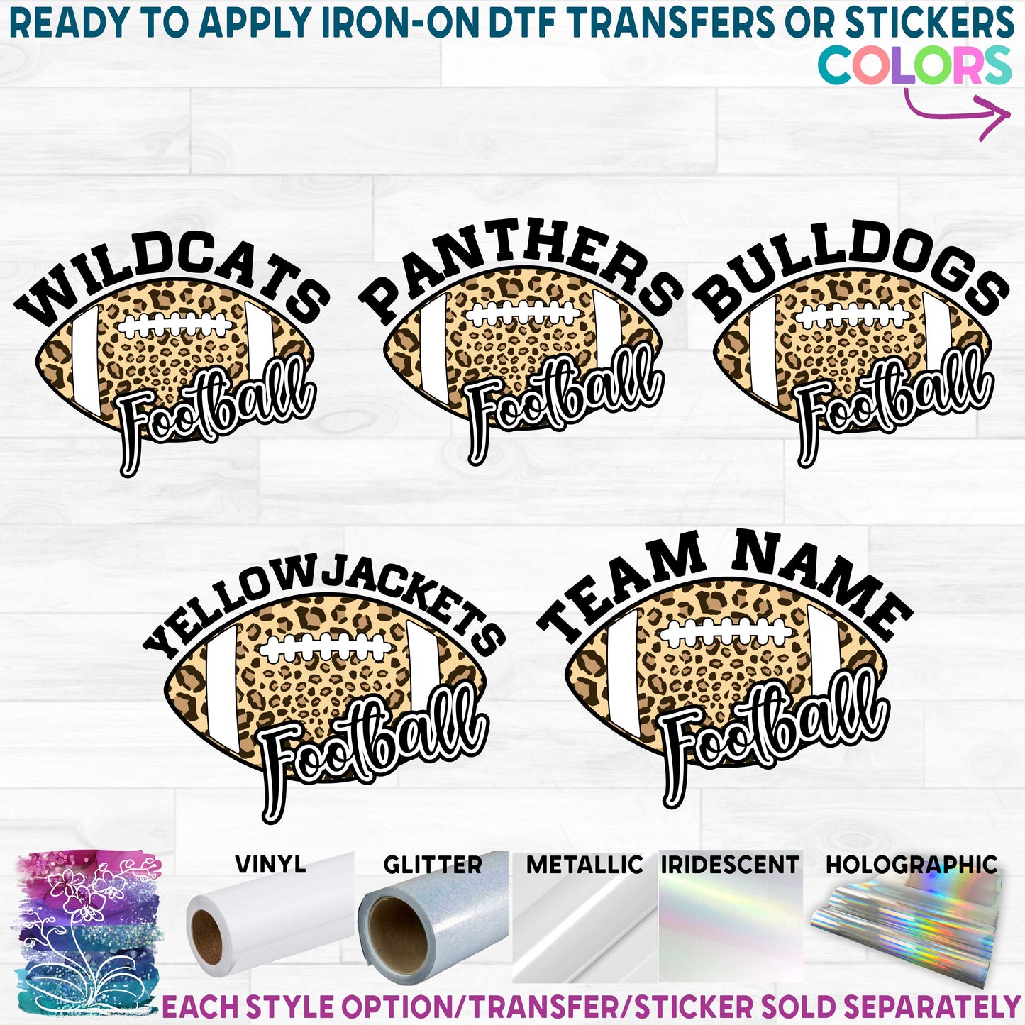 (s044-10D) Leopard Football Team Name Custom Text