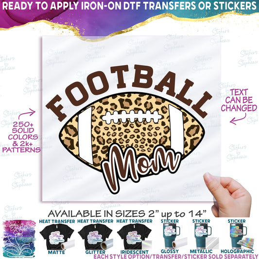 (s044-10B) Leopard Print Football Family Mom, Game Day, Vibes, Custom Text