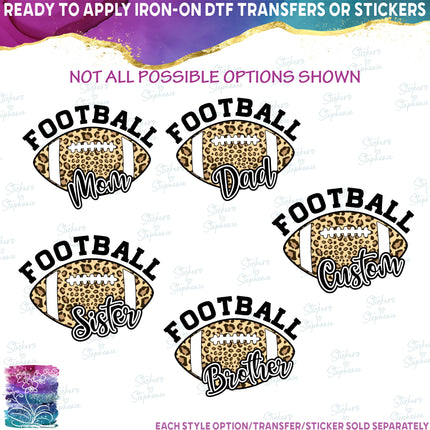 (s044-10B) Leopard Print Football Family Mom, Game Day, Vibes, Custom Text