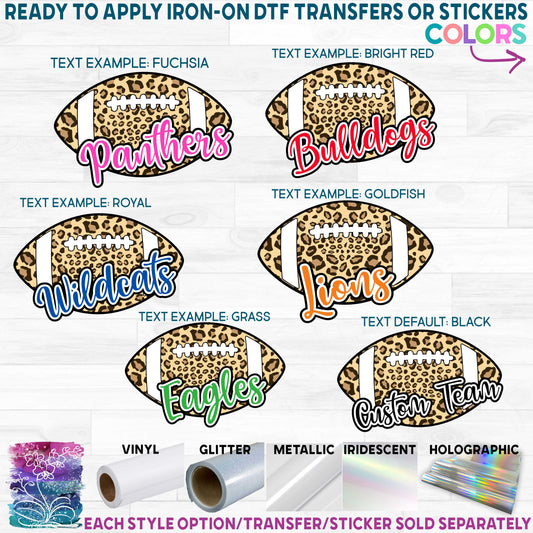 (s044-10C) Leopard Football with Team Name Printed Heat Transfer or Sticker