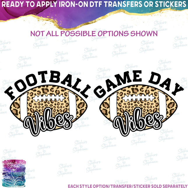 (s044-10B) Leopard Print Football Family Mom, Game Day, Vibes, Custom Text