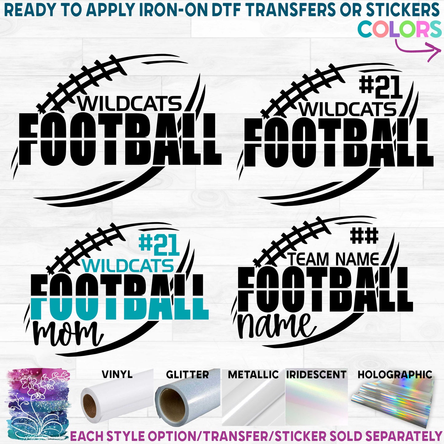 (s044-8D) Football Team Name Mom Family Printed Heat Transfer or Sticker