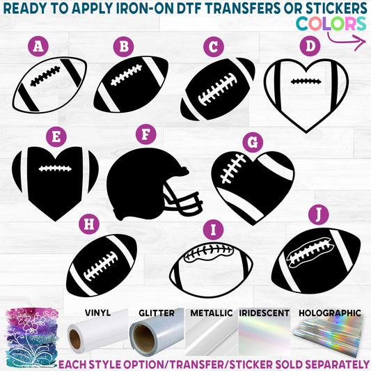 (s044-1) Football Round or Heart Ball Helmet Printed Heat Transfer or Sticker