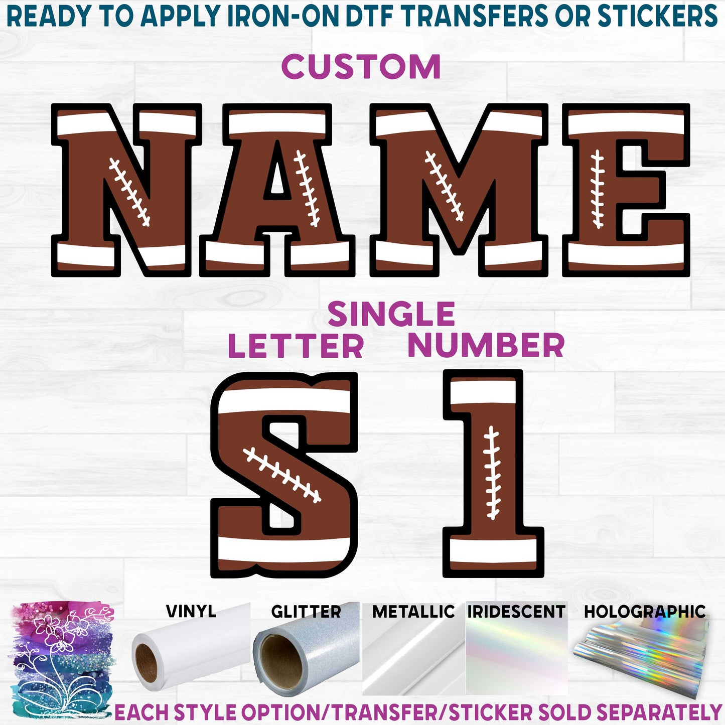 (s044-3) Football Single Letters, Numbers or Custom Text Names