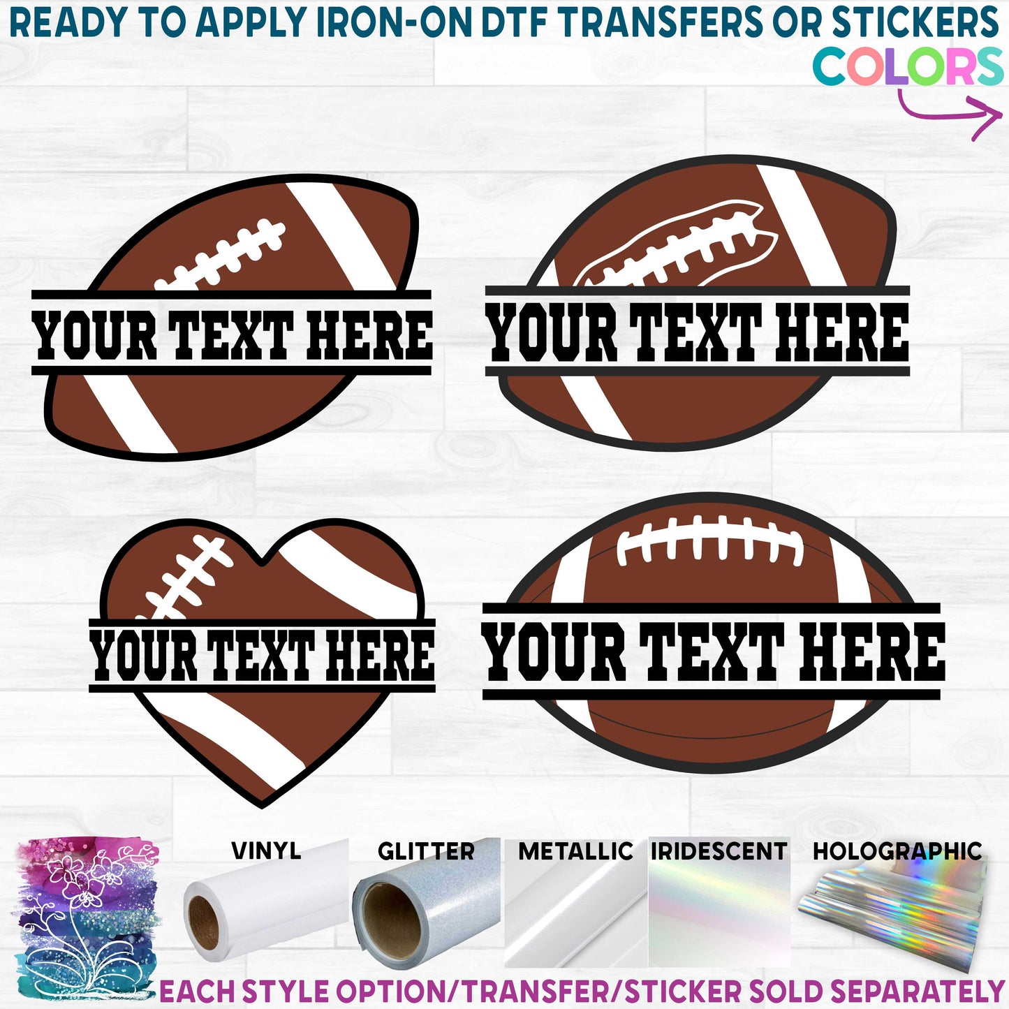 (s044-2) Full Color Football Split Team Name Custom Text