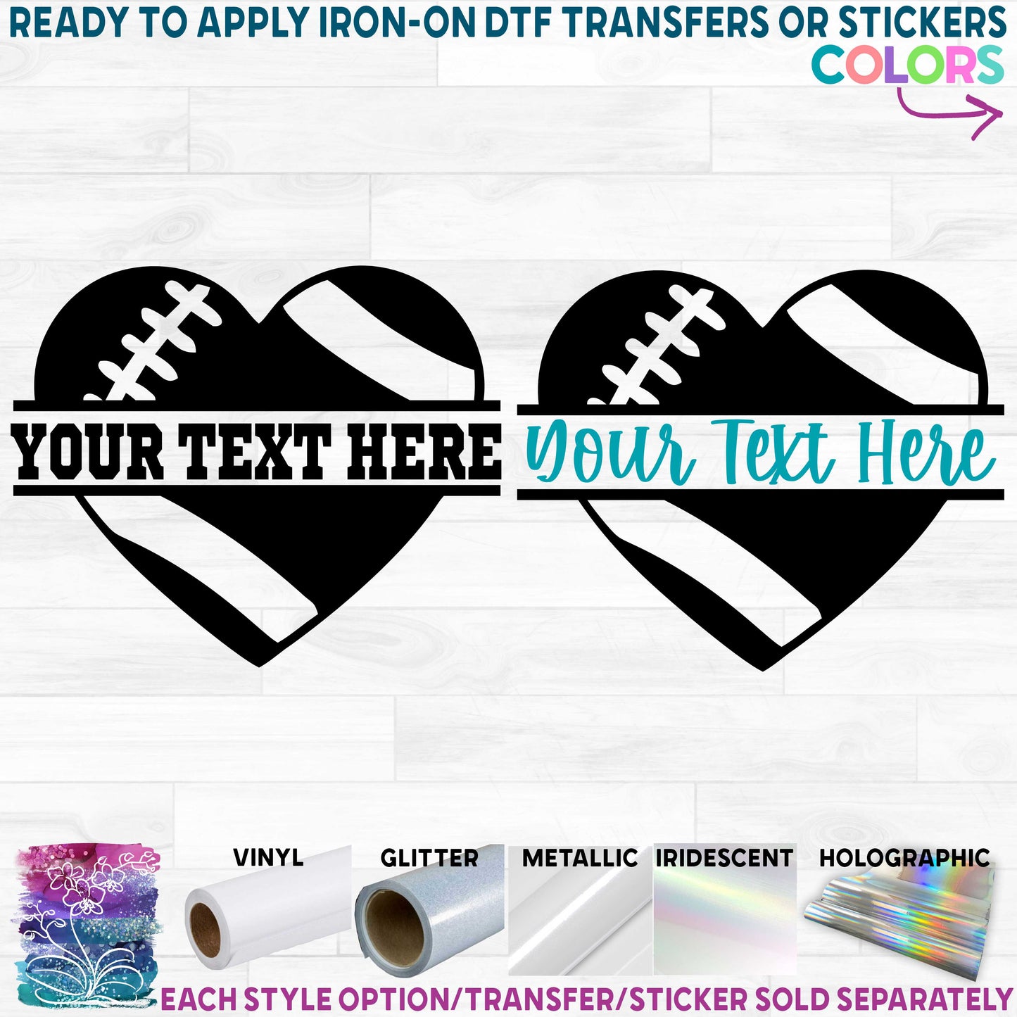 (s044-2M) Heart Football Split Team Name Player Number Custom Text