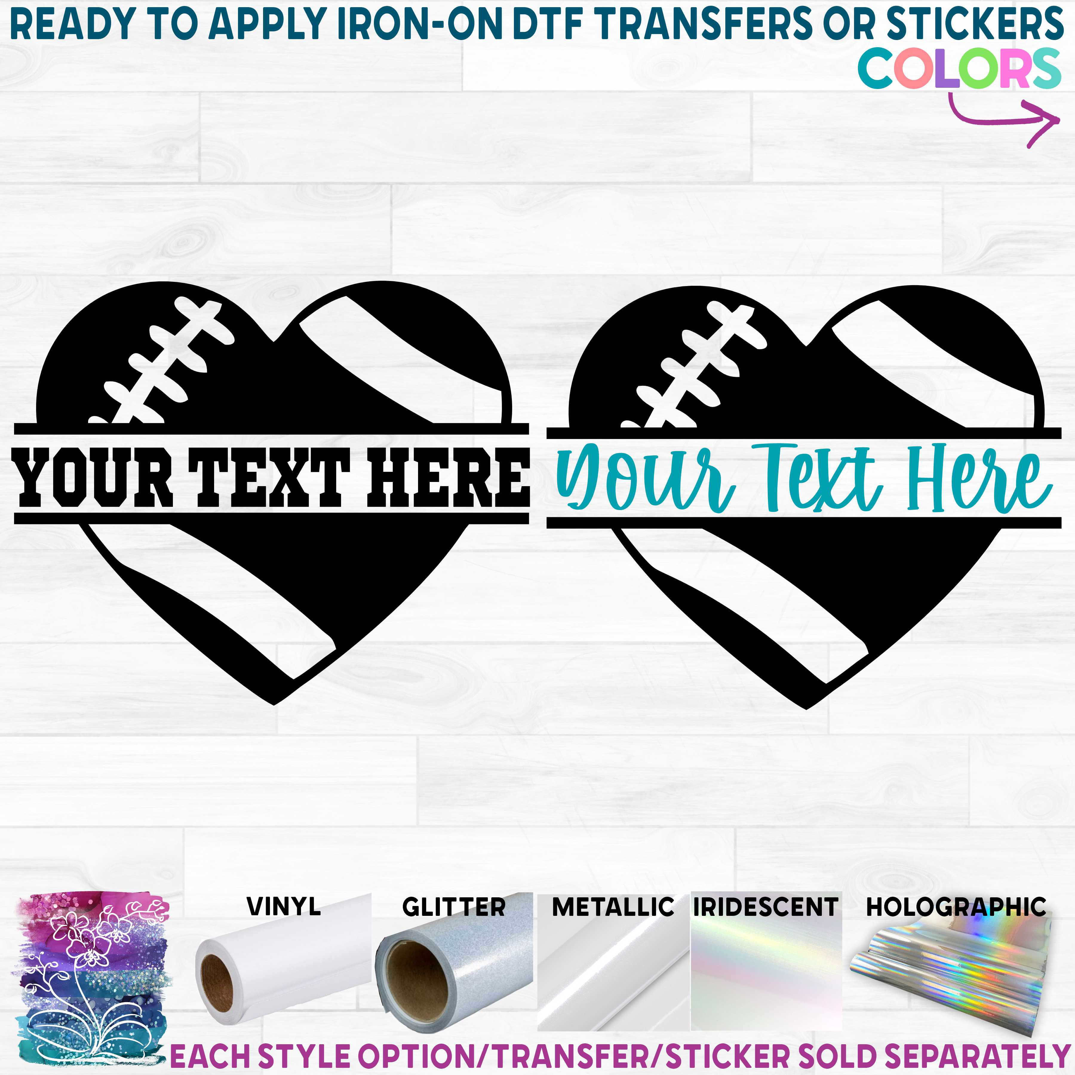(s044-2M) Heart Football Split Team Name Player Number Custom Text