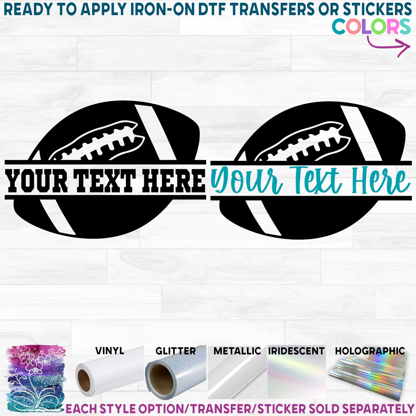 (s044-2N) Football Split Team Name or Custom Text Printed Heat Transfer or Sticker