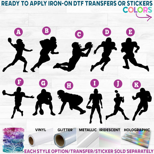 (s044-5) Football Player Silhouette Printed Heat Transfer or Sticker