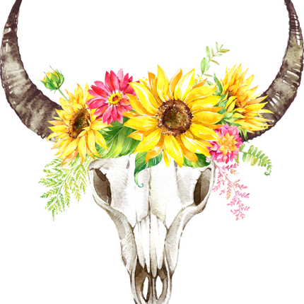 (s045-1-A) Cow Skull Sunflowers